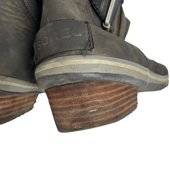 Sorel Boots Womens 6 Slimboot Mid Calf Canvas Leather Black Rugged Winter - Picture 8 of 10